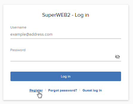 Register link on the login screen