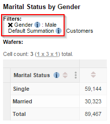 A table with Marital Status in the rows and Gender - Male in the filters