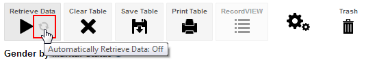 The main Table View buttons with the mouse pointer hovering over Automatically Retrieve Data Off