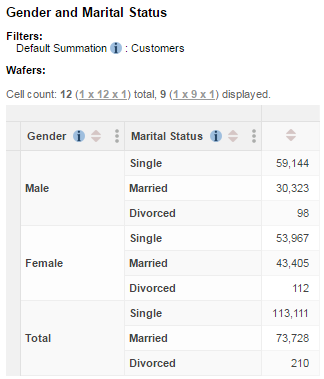 A table with Gender and Marital Status nested on the rows