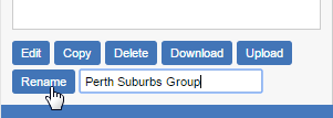 The My Custom Data buttons with a new name (Perth Suburbs Group) in the text box and the mouse pointer hovering over the Rename button