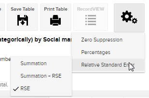 The SuperWEB2 settings menu with the Relative Standard Error submenu open and the RSE option selected